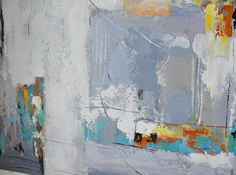 Big Canvas Painting,Vertical Palette Knife Contemporary Art,Extra Large Canvas Painting,White,Grey,Yellow.etc